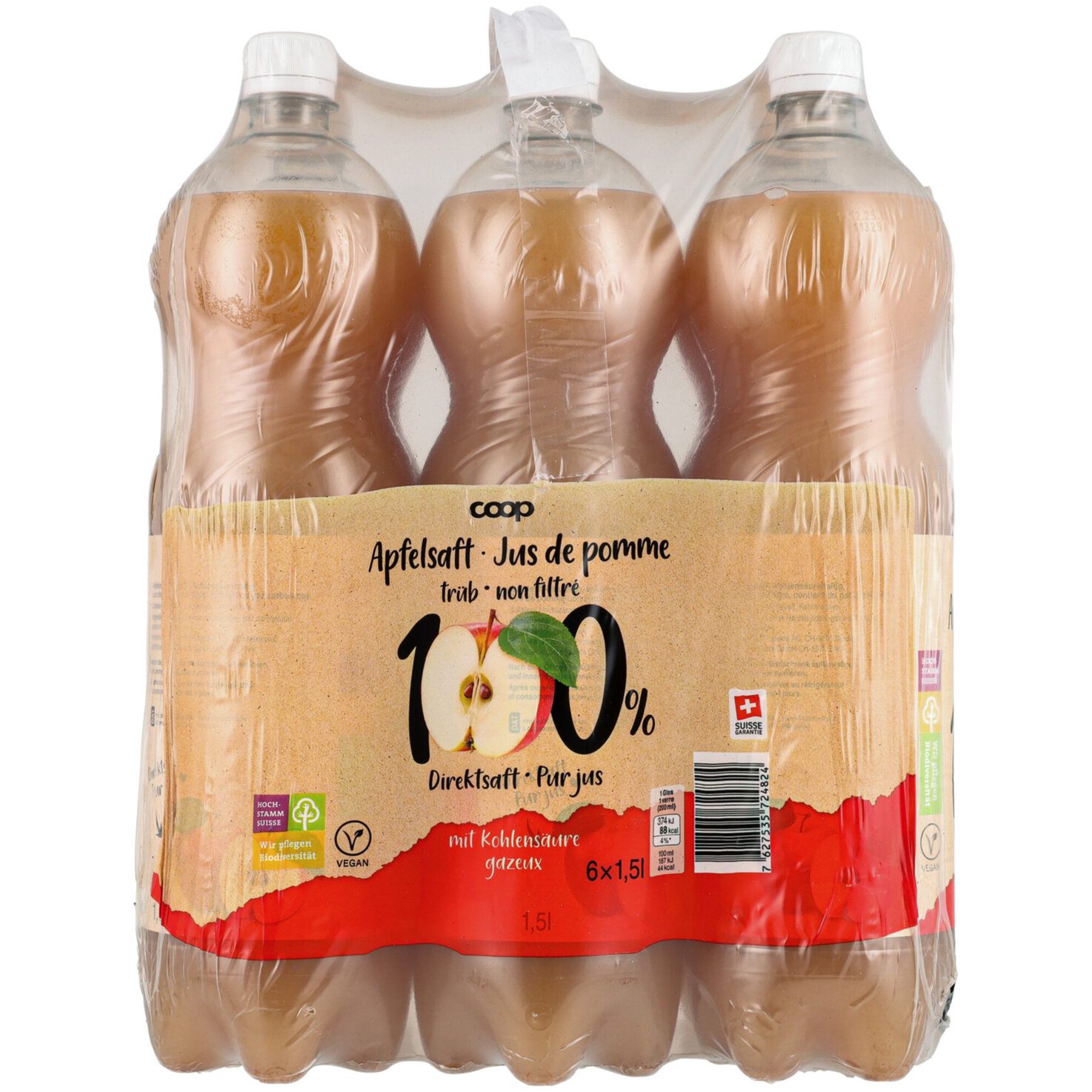 Apfeldirektsaft trüb mit Kohlensäure 6x1.5l