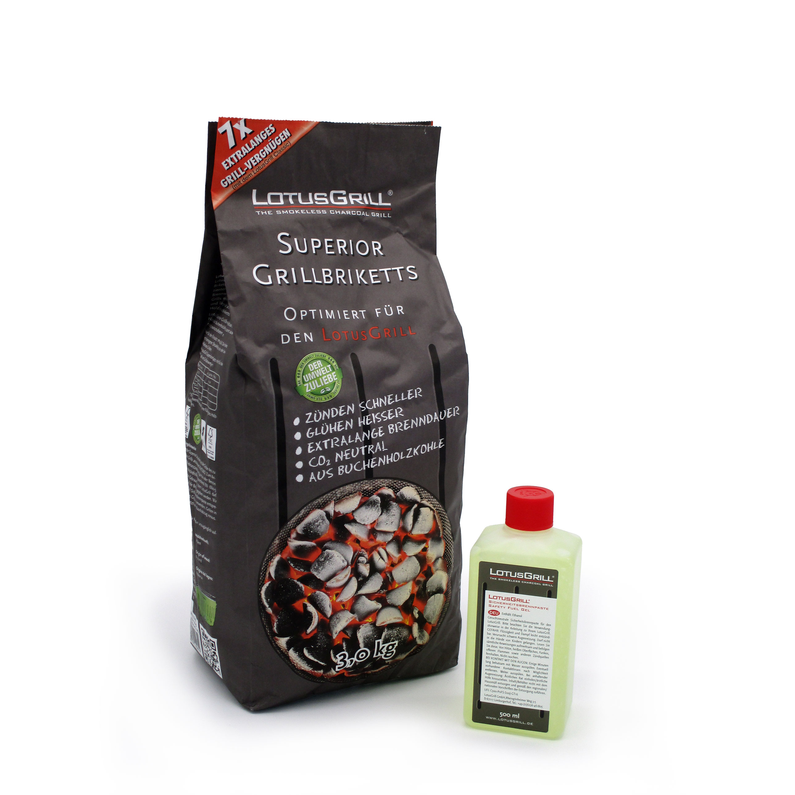 LotusGrill Superior Grillbriketts 3,0kg   Brennpaste 500ml