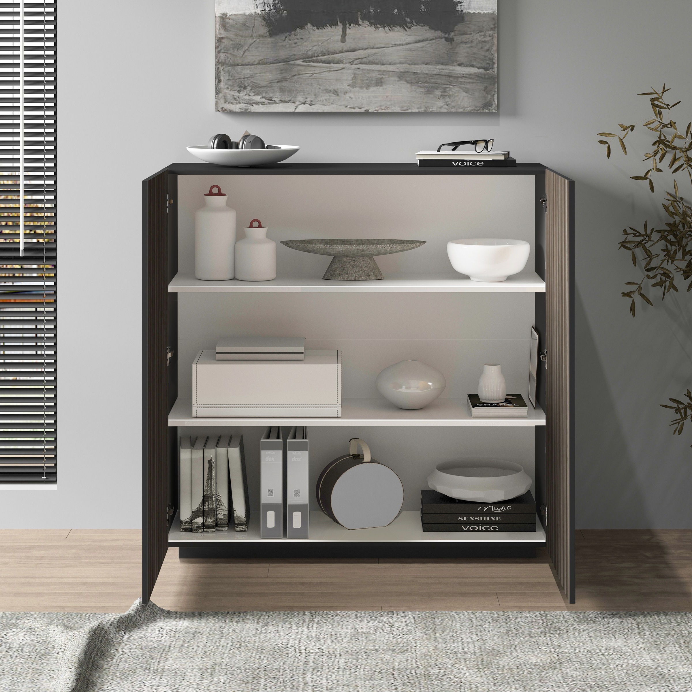 INOSIGN Highboard »Vega,Highboard,Kommode,120 cm« mit 2 Türen,Fronten mit  Rillen-Optik