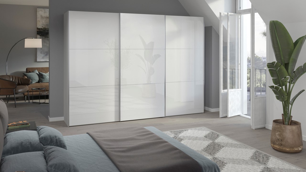 Schuifdeurkast Kixx met glasdeuren wit