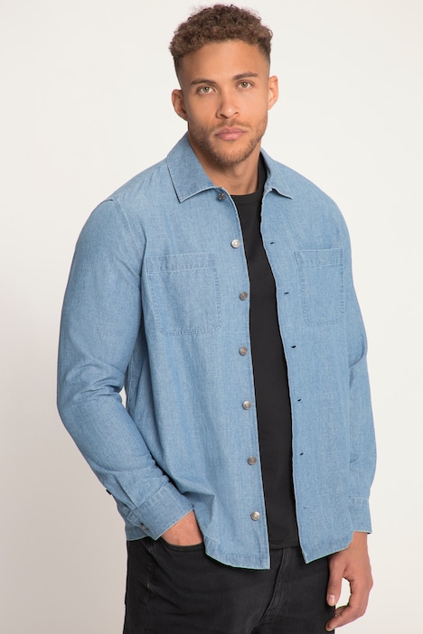STHUGE Hemd, Overshirt, Denim-Optik, Langarm, Kentkragen, bis 8 XL