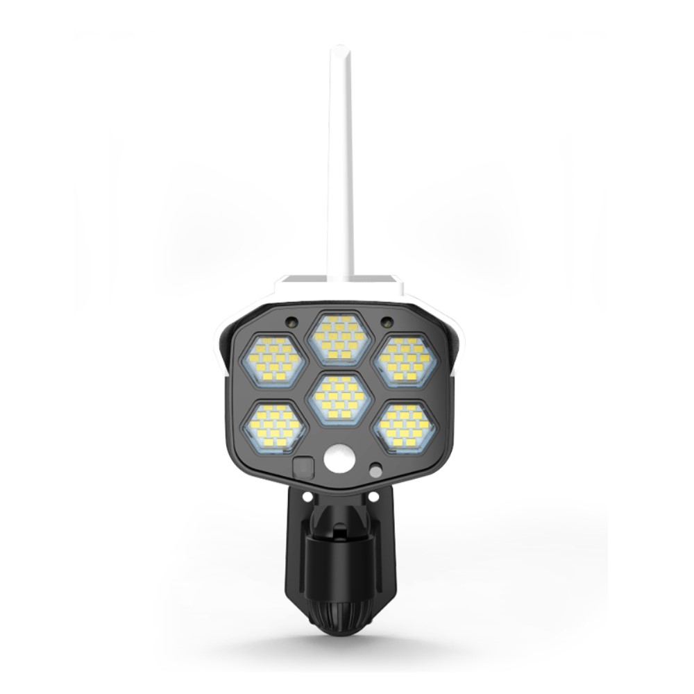 Dummy Outdoor Solar Sicherheitskamera Überwachungskamera Attrappe mit LED Beleuchtung und Fernbedienung inkl. Wandhalterung (IP66) - Weiss
