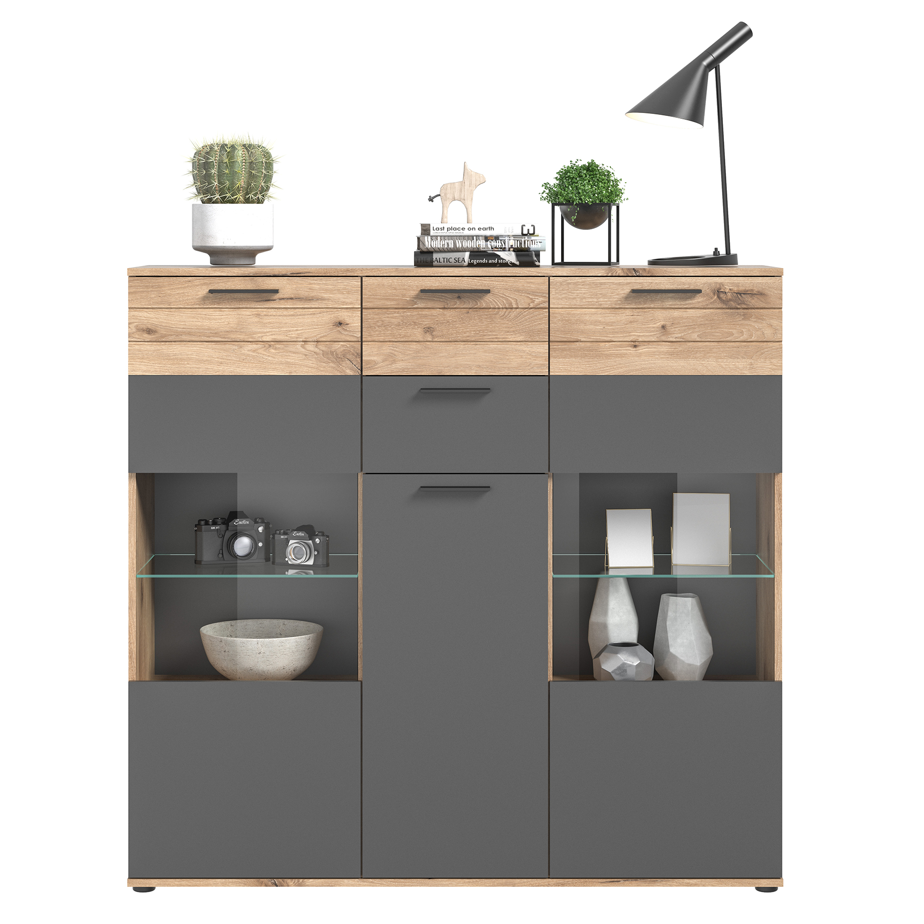 Highboard MASON - Nox Oak - Basalt grau - 140 cm