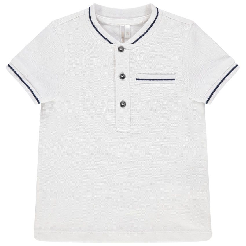 Polo manches courtes en coton bio à rayure contrastée - Blanc