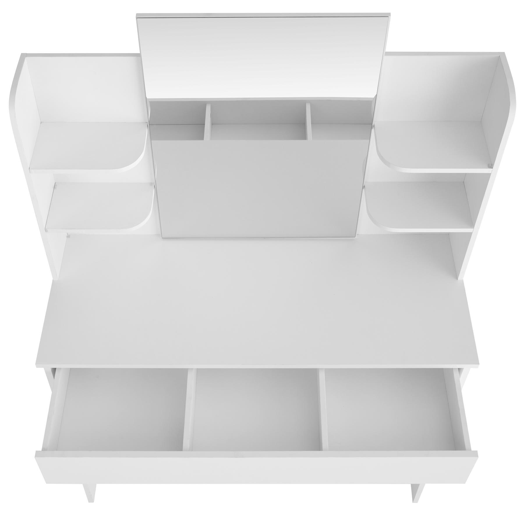 tectake® Schminktisch, im modernen Look, breite, unterteilte Schublade, 4 seitliche Fächer, 100 x 40 x 139,5 cm