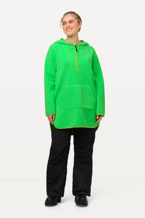 Long-Teddy-Fleecepullover, Kapuze, Zipper, Langarm