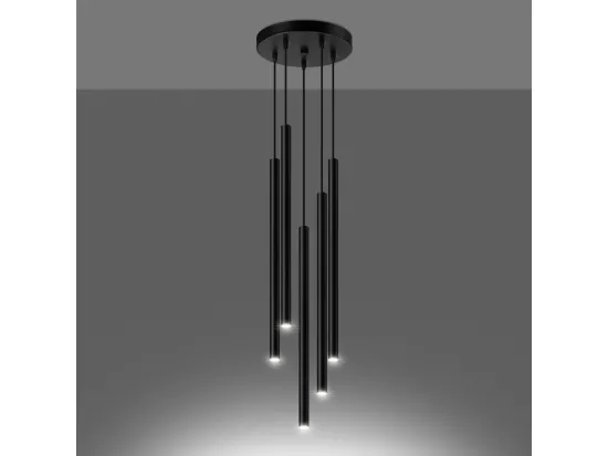 Lampes suspendues Pastelo moderne en acier - 5 sources lumineuses - L.25 x H.110 cm - noir