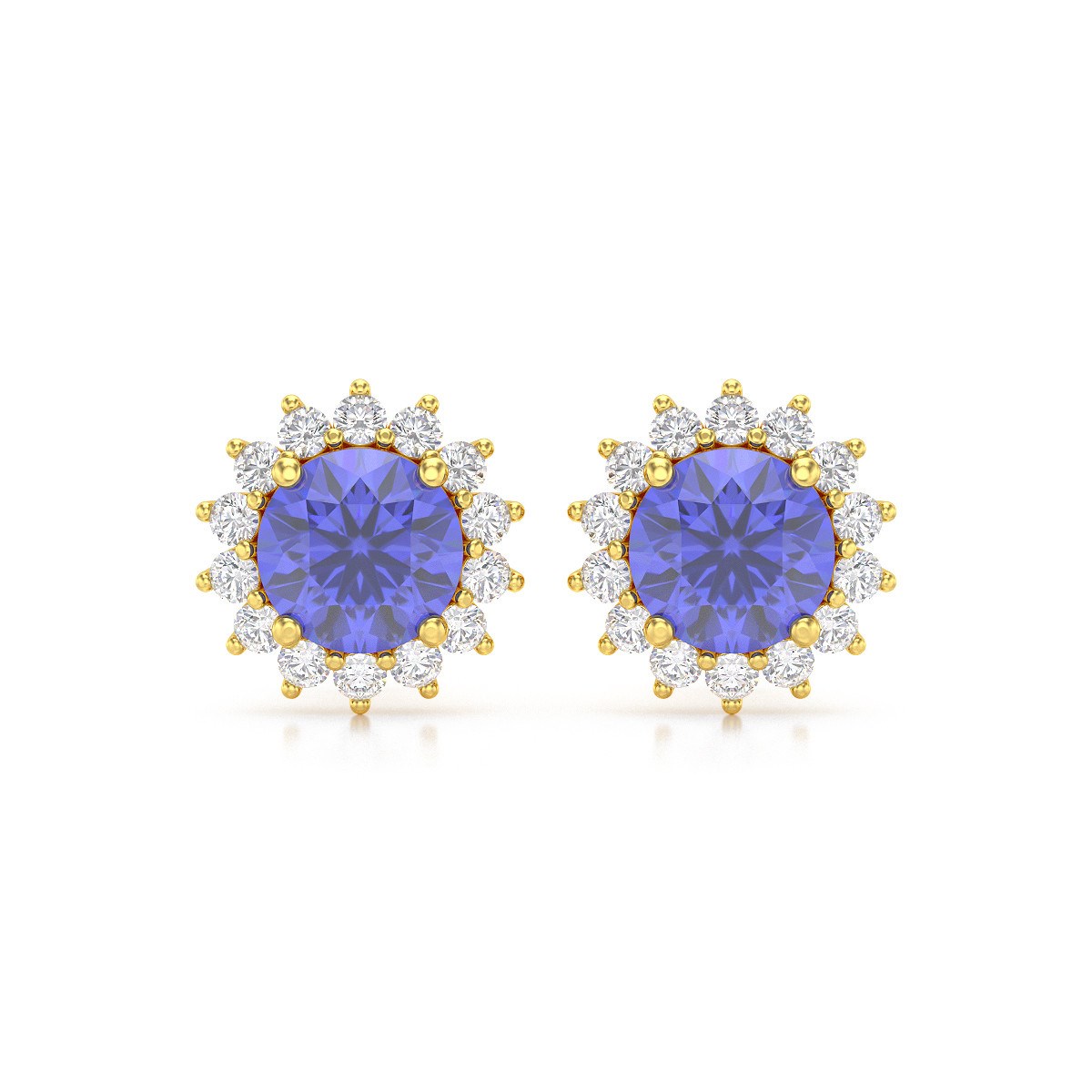 Boucles d'oreilles ADEN Or 585 Jaune Tanzanite et Diamant 2.61grs