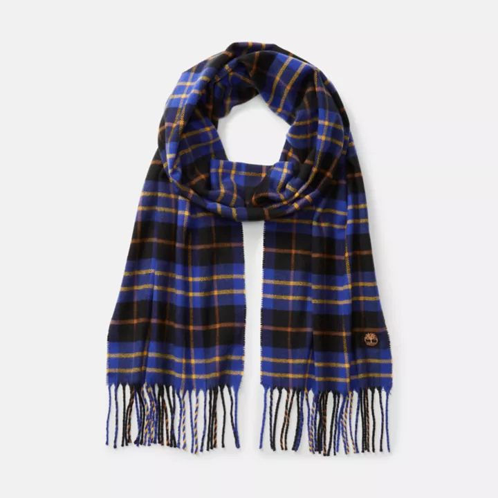 Cachecol xadrez Cape Neddick para homem, na cor azul, com caixa de presente.