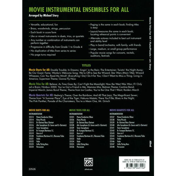 Alfred Music Publishing Movie Trios For All Flute