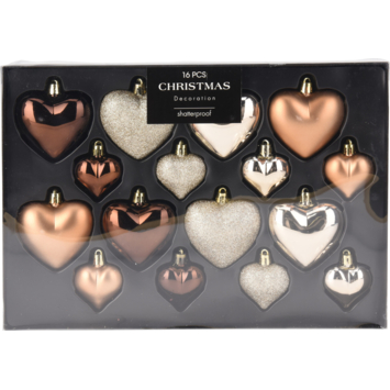 Figuur kersthanger set hartjes bruin goud wit mix keramiek divers