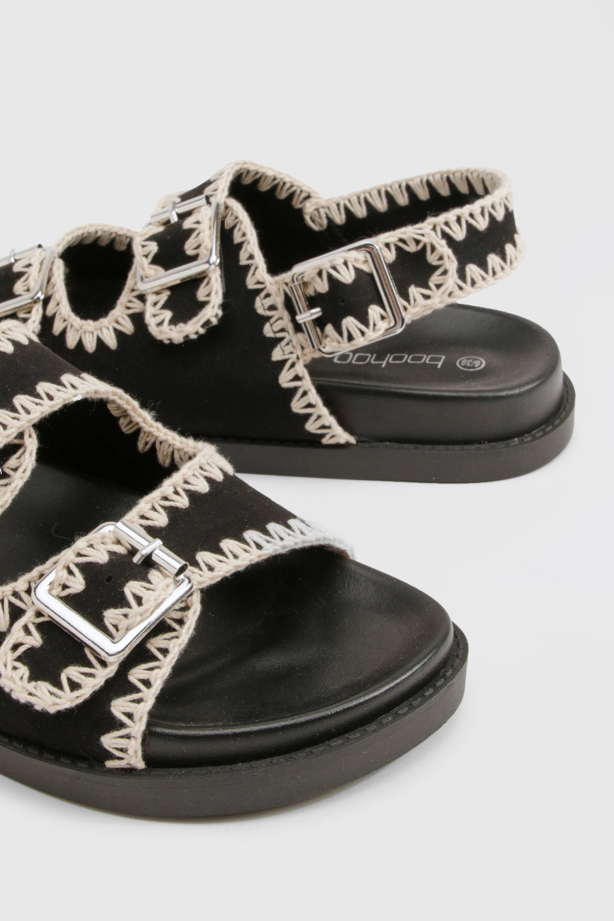 boohoo Sandales Dad tissées à surpiqûres contrastées