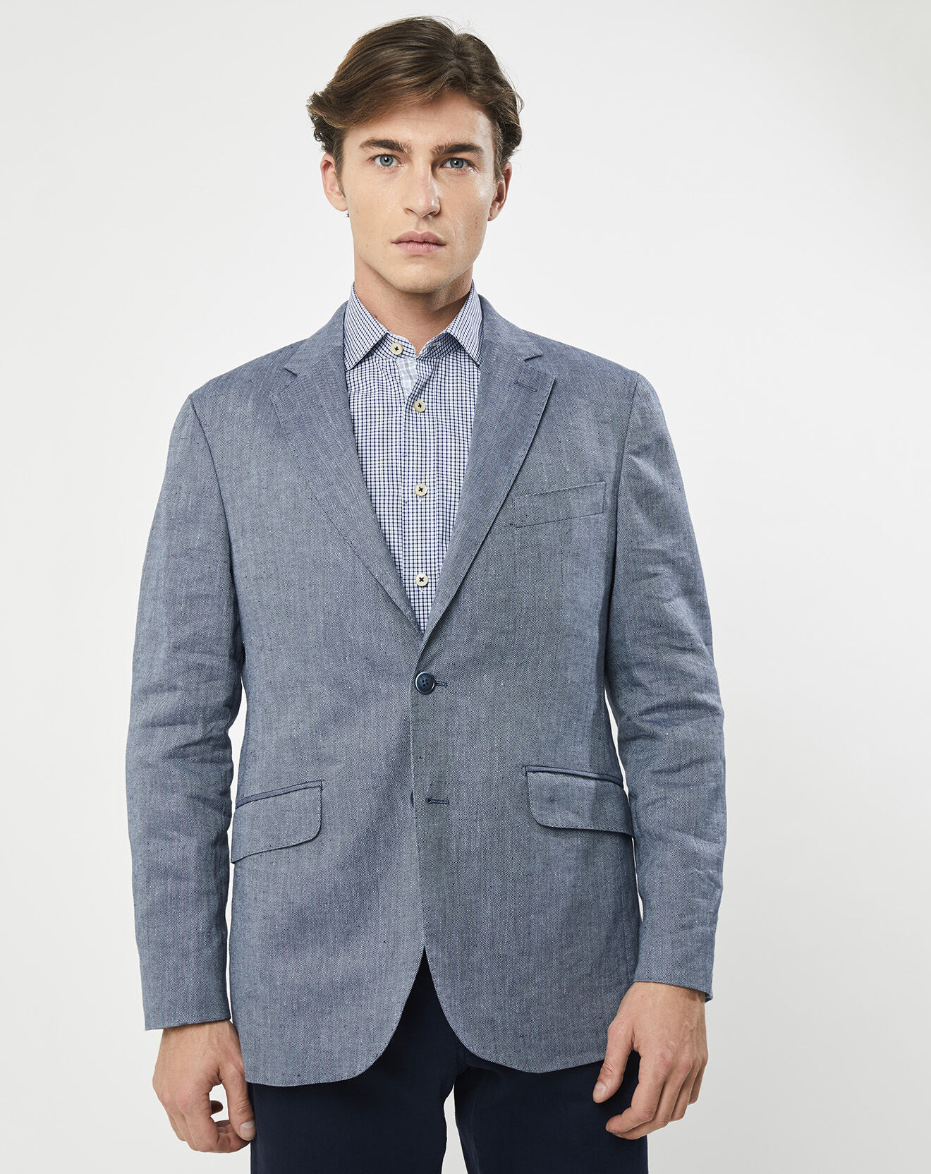 Hackett London Veste en Lin mélangé Armur imprimé chevon  bleue