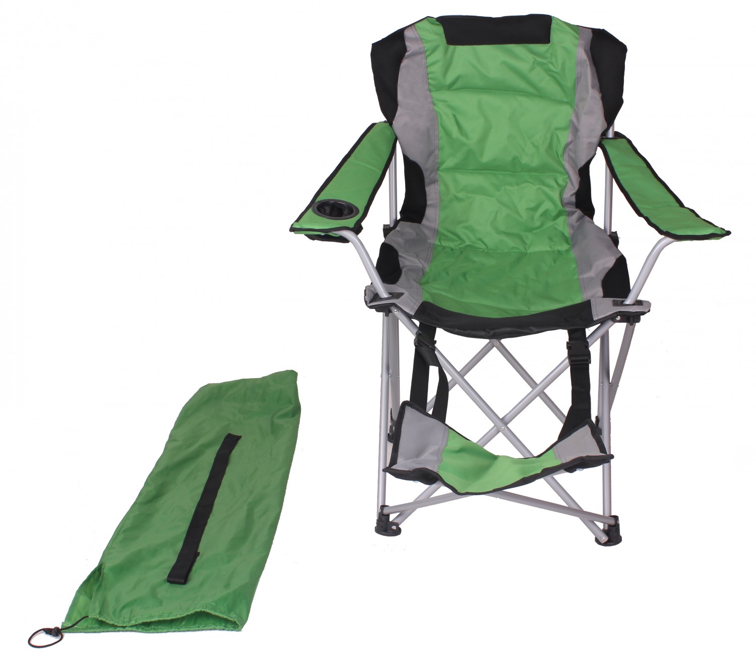Luxus Campingstuhl mit Fussablage grün