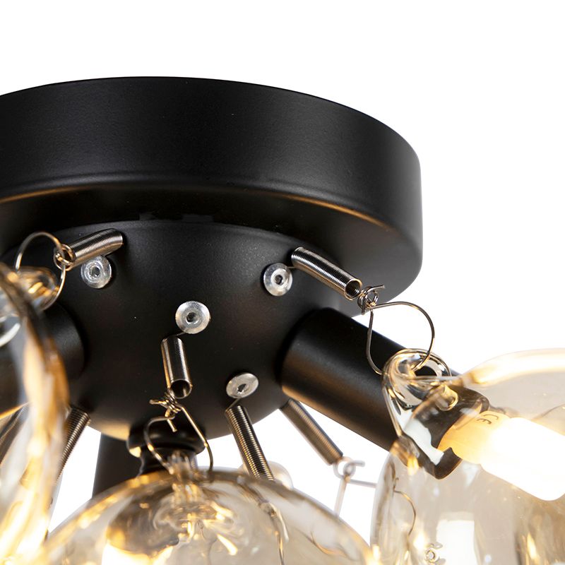 Design plafondlamp zwart met amber glas 3-lichts - Uvas