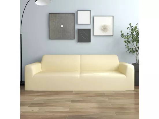 Housse extensible de canapé 3 places Crème Jersey de polyester