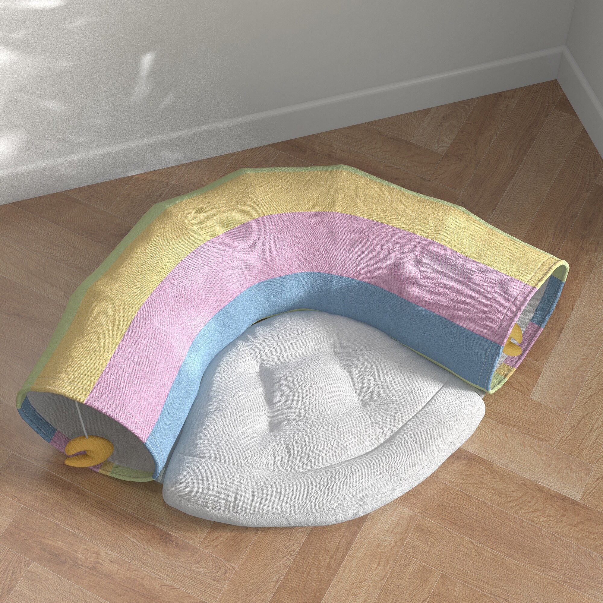 PawHut Katzentunnel mit Spielzeug bunt 105L x 65B x 28H cm