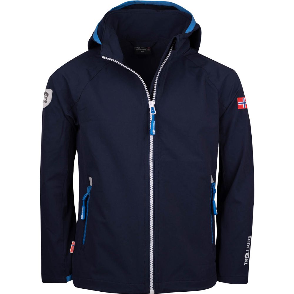 Trollkids Kvalvika Softshelljacke Kinder navy white med blue