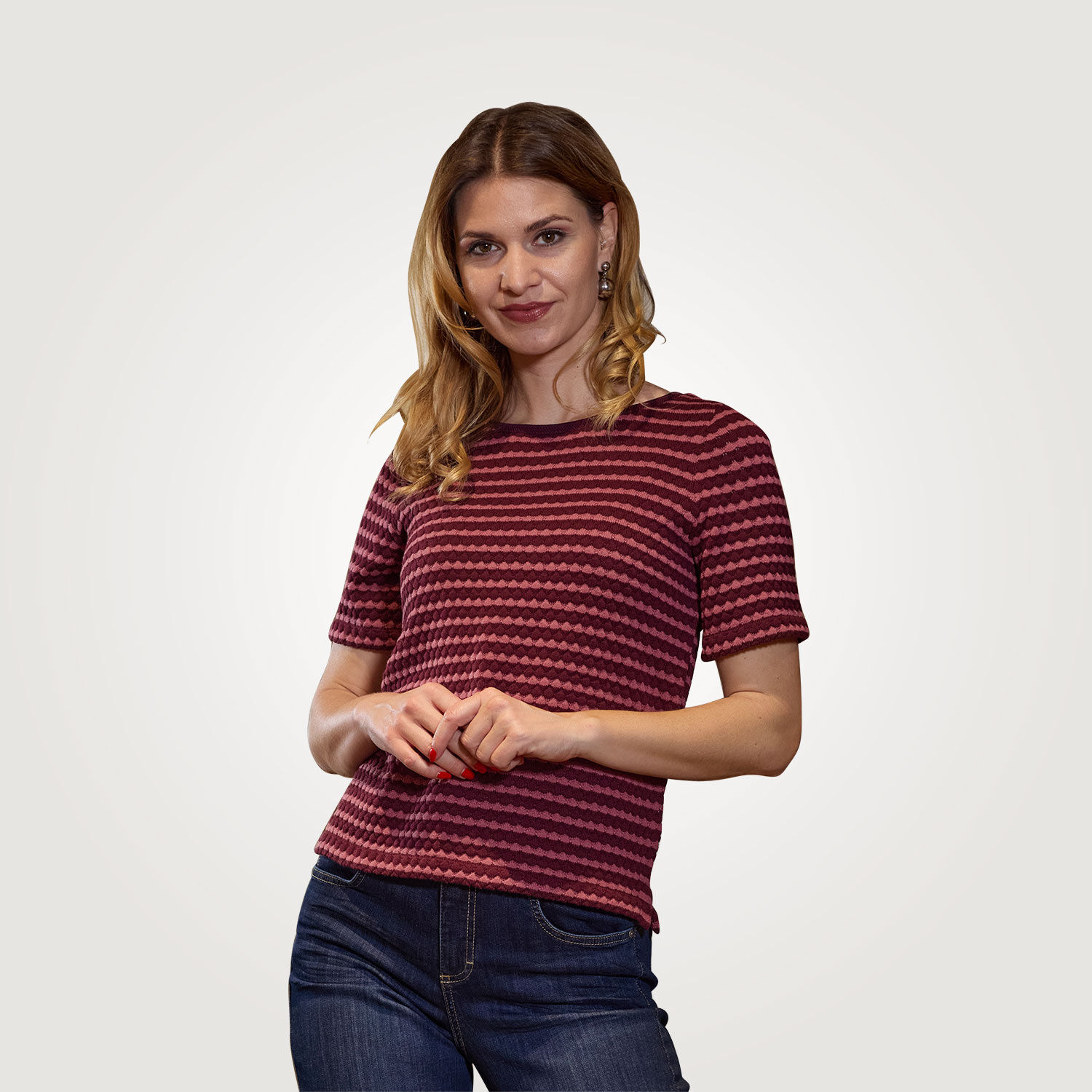 Jacquard T-Shirt in Streifen-Optik