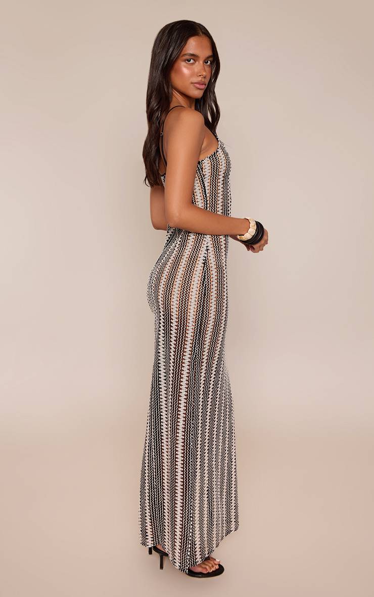 Noir Robe Maxi Moulante À Encolure Ronde Et Rayures Texturées