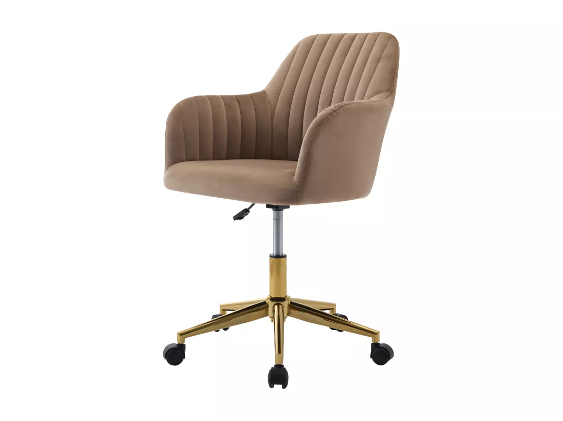 Chaise de bureau - Velours - Beige et doré - Hauteur réglable - ELEANA