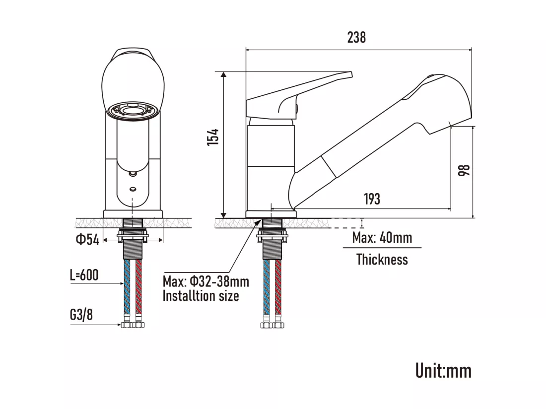 Robinet Cuisine Douchette Extractible,Mitigeur Cuisine en Inox avec Douchette 2 Modes Jet,Bec Bas, Pivotant à 360°, Eau Froid/ Chaud,Chromé