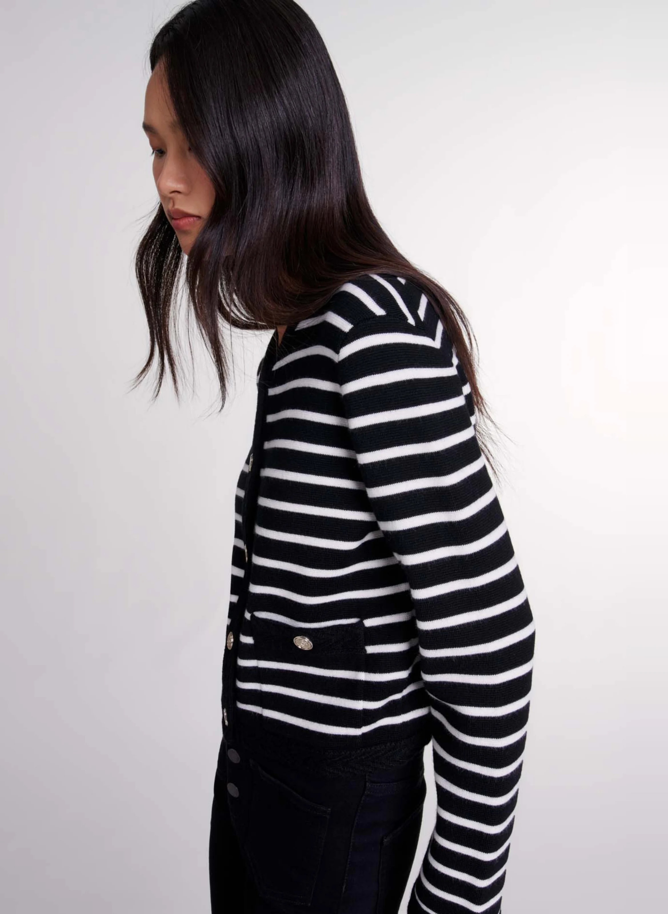 Cardigan droit à col V | Noir