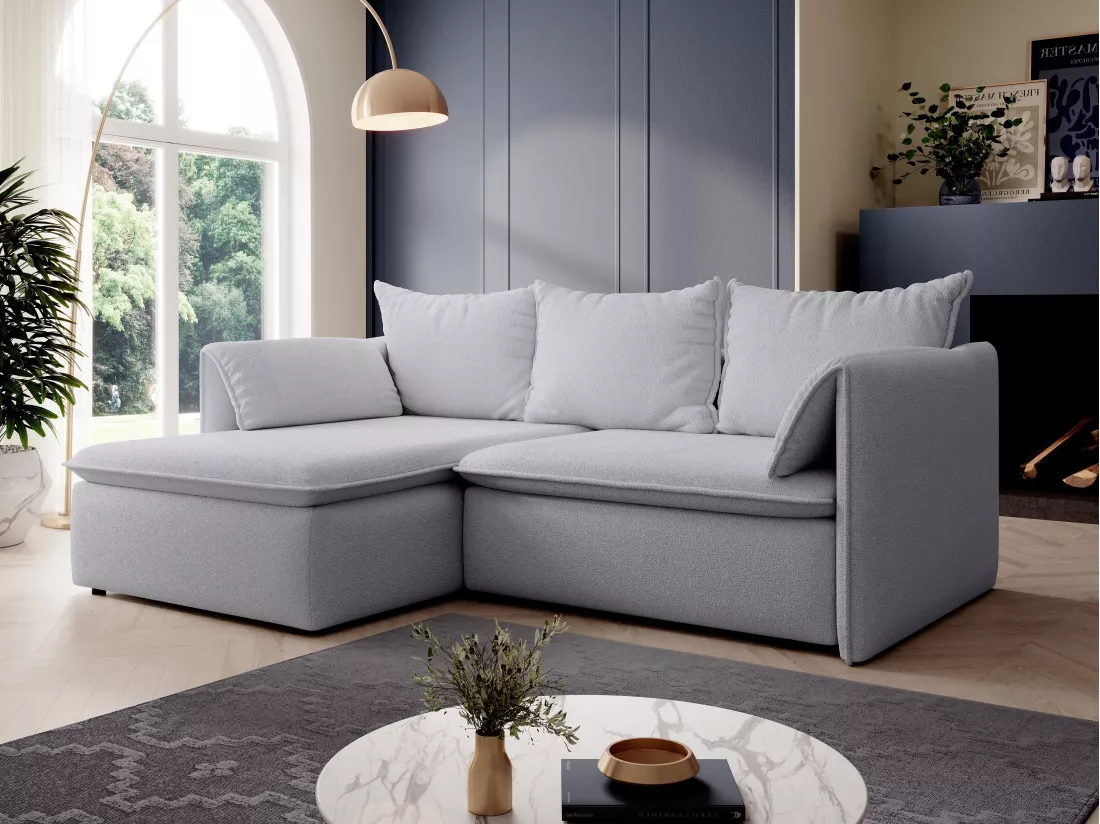 Canapé d'angle gauche convertible en tissu texturé gris TEODORA