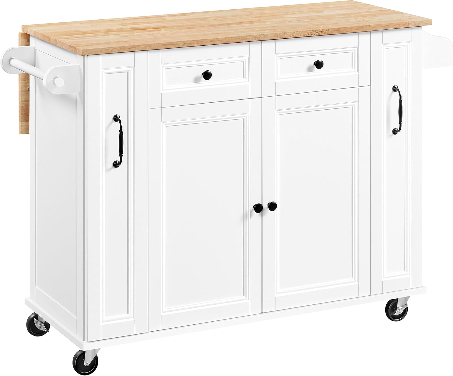 Yaheetech Desserte de Cuisine à roulettes Verrouillables,Îlot Central avec Plan de Travail Pliant,Étagère réglable,2 Tiroirs 2 Rangements Coulissants Latéraux 2 Porte-épices,Blanc,132× 48 × 91 cm LR1663180