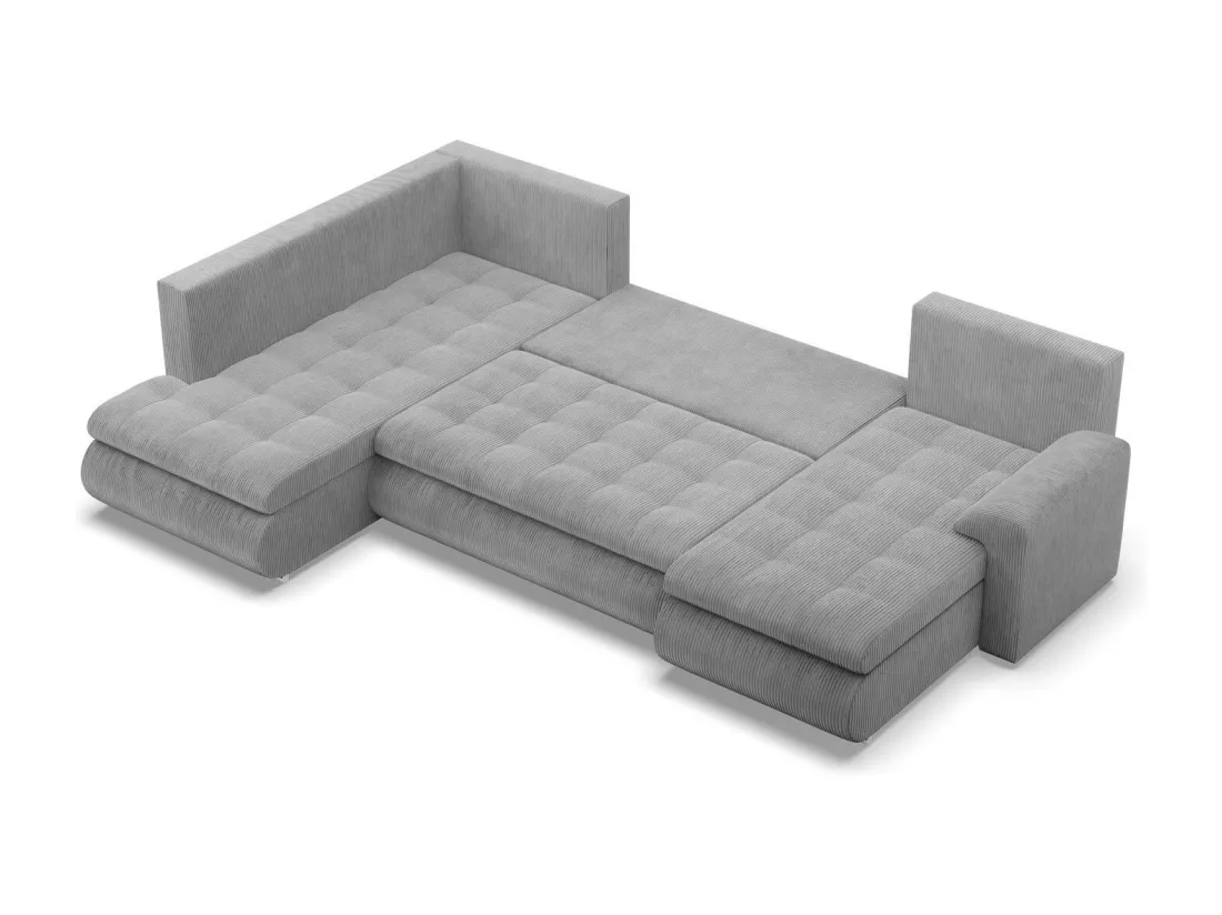 Canapé d'angle en U avec fonction sommeil, Ottoman, Cord - Gris
