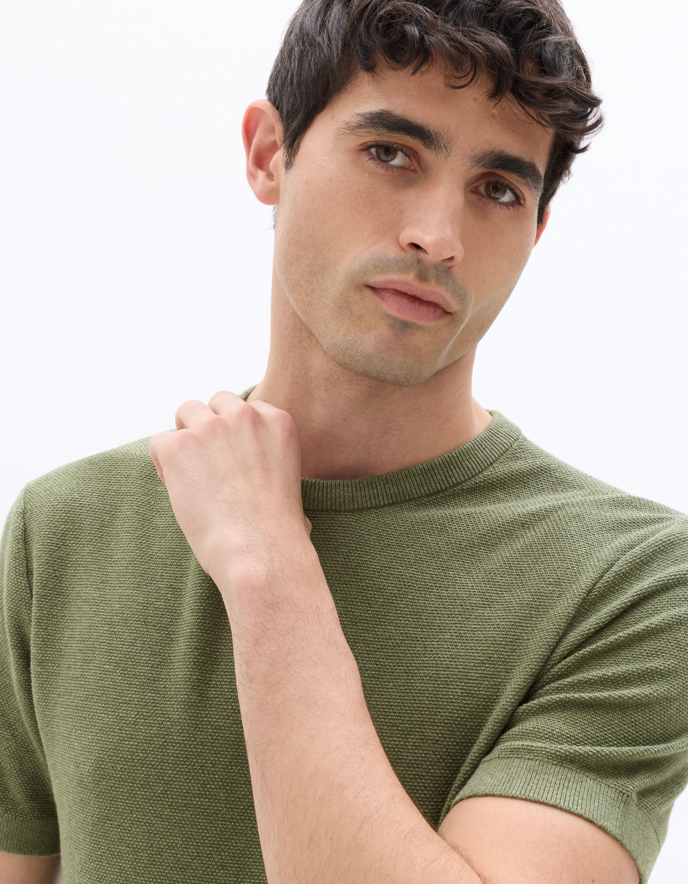 T-shirt slim col rond en maille - vert
