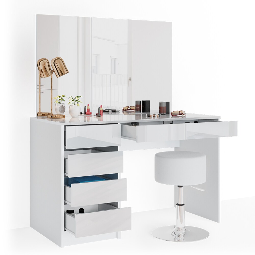 Vicco Schminktisch Sherry weiß Spiegel Hocker Frisiertisch Kommode 5 Schubladen