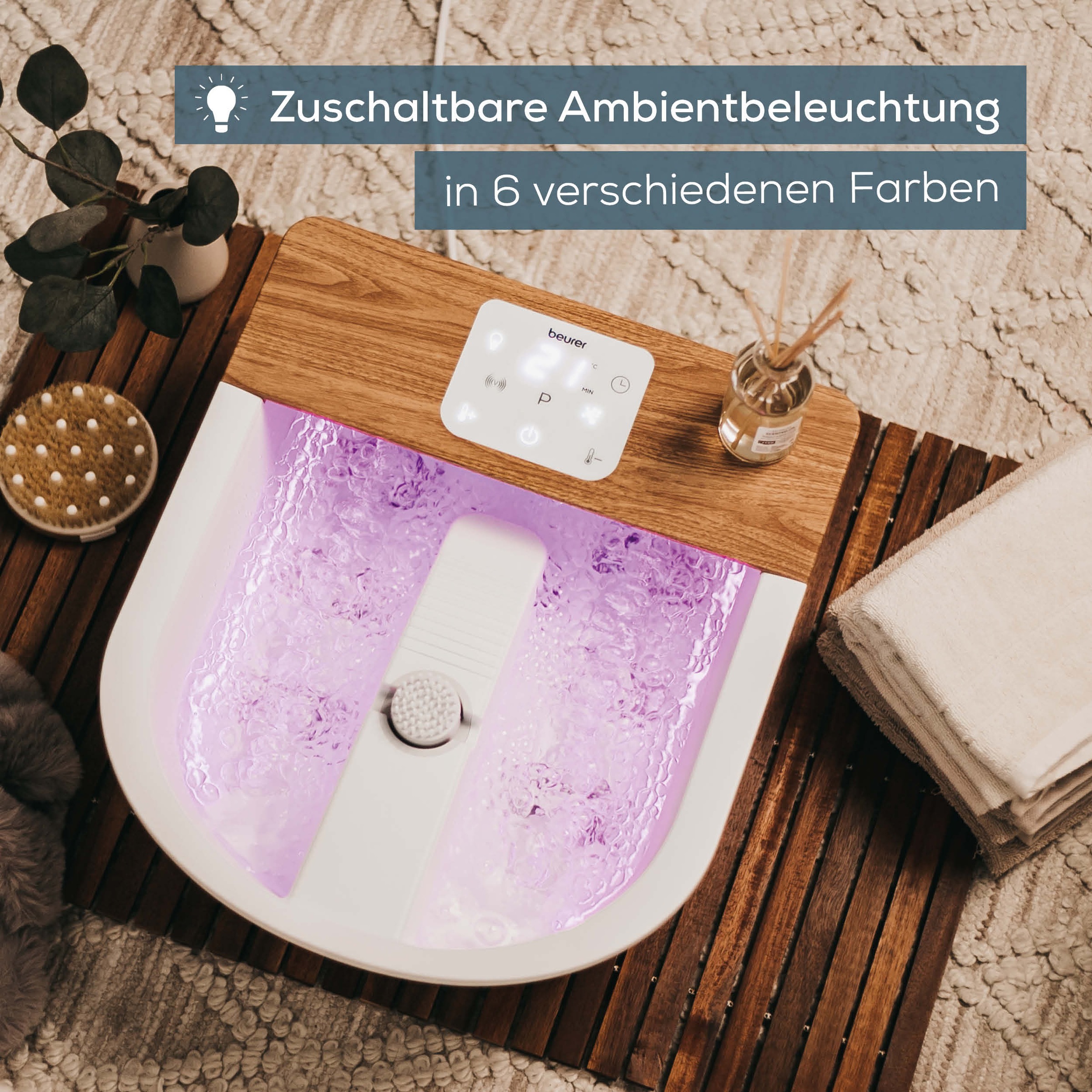 BEURER Fussbad »FB 65 mit Wasserheizung von 34 - 48°C, inkl. 3 Massageaufsätze« Zuschaltbare Ambientebeleuchtung mit 6 Lichteffekten