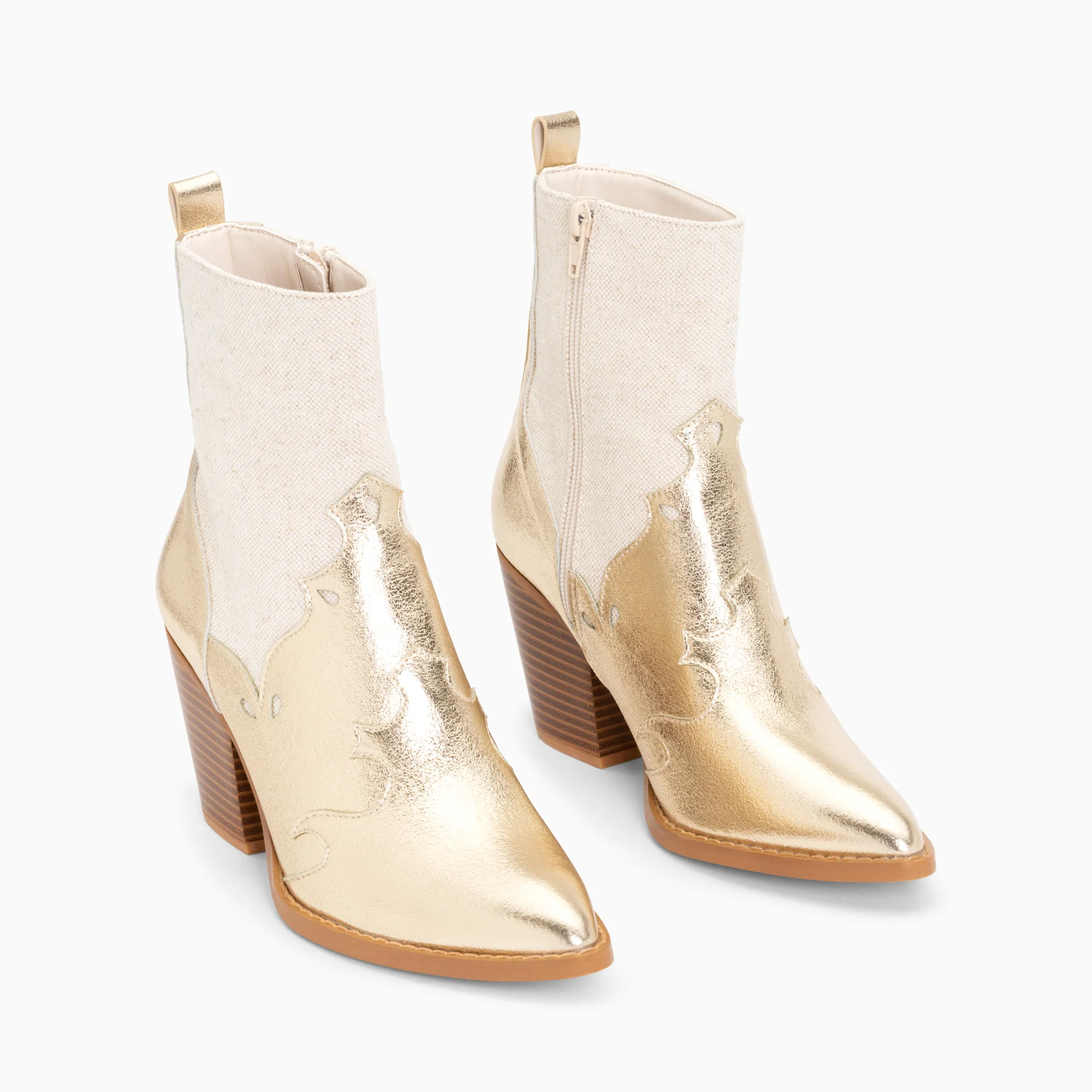 Bottines-Bottines santiags Kelsey bi-matière beige et or