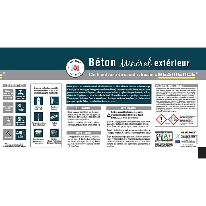 Enduit béton minéral Résine extérieur nce pierre de lune mat 4kg