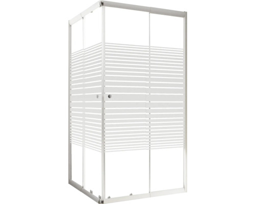 Hoekinstap met schuifdeur SCHULTE Sunny 75 - 90 cm, zilverkleurig profiel, glasdecor met horizontale strepen, deurscharnier links, deurscharnier rechts