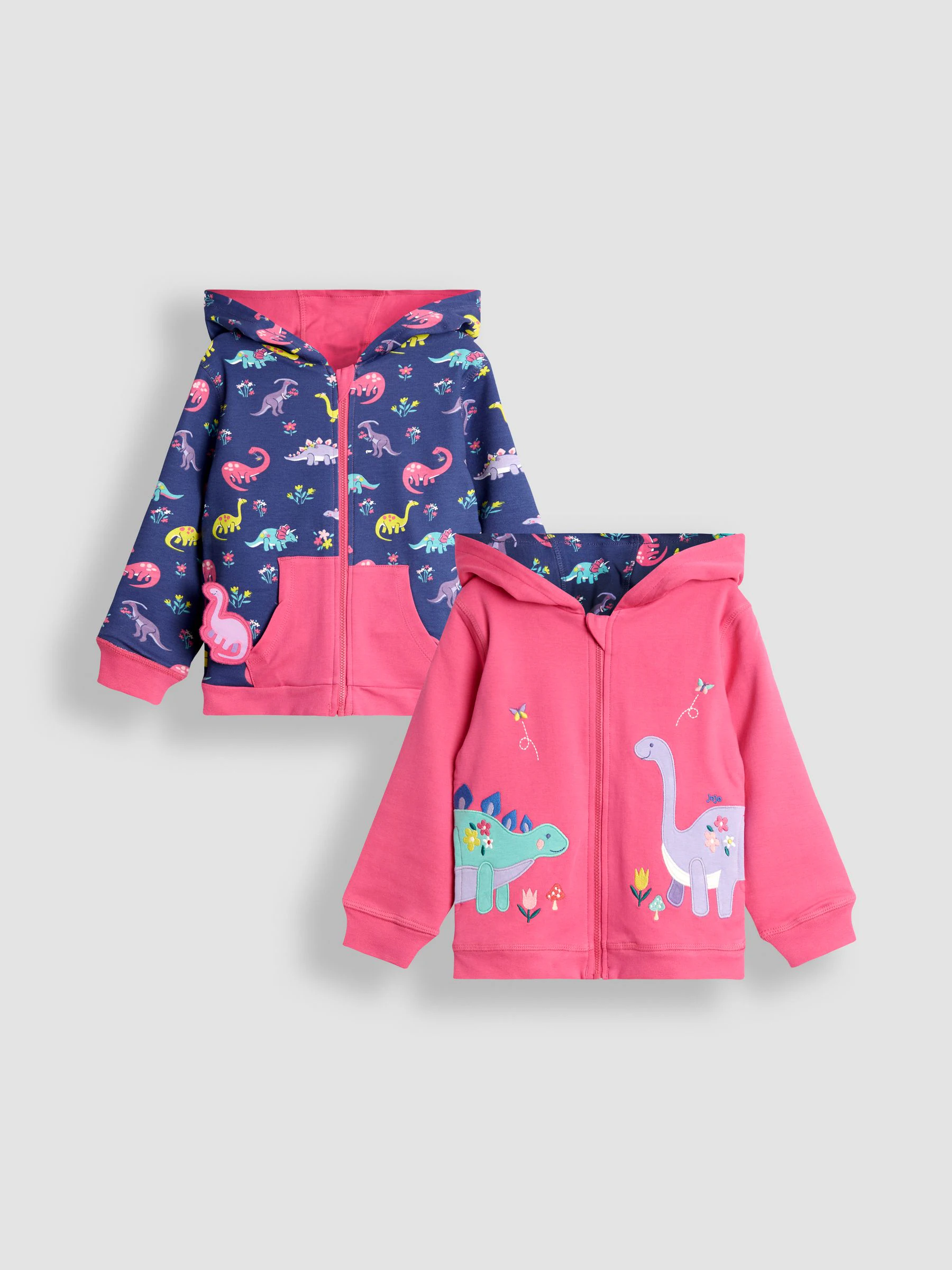 Fuchsiaroze dino - JoJo Maman Bébé - Omkeerbare hoodie met applicatie