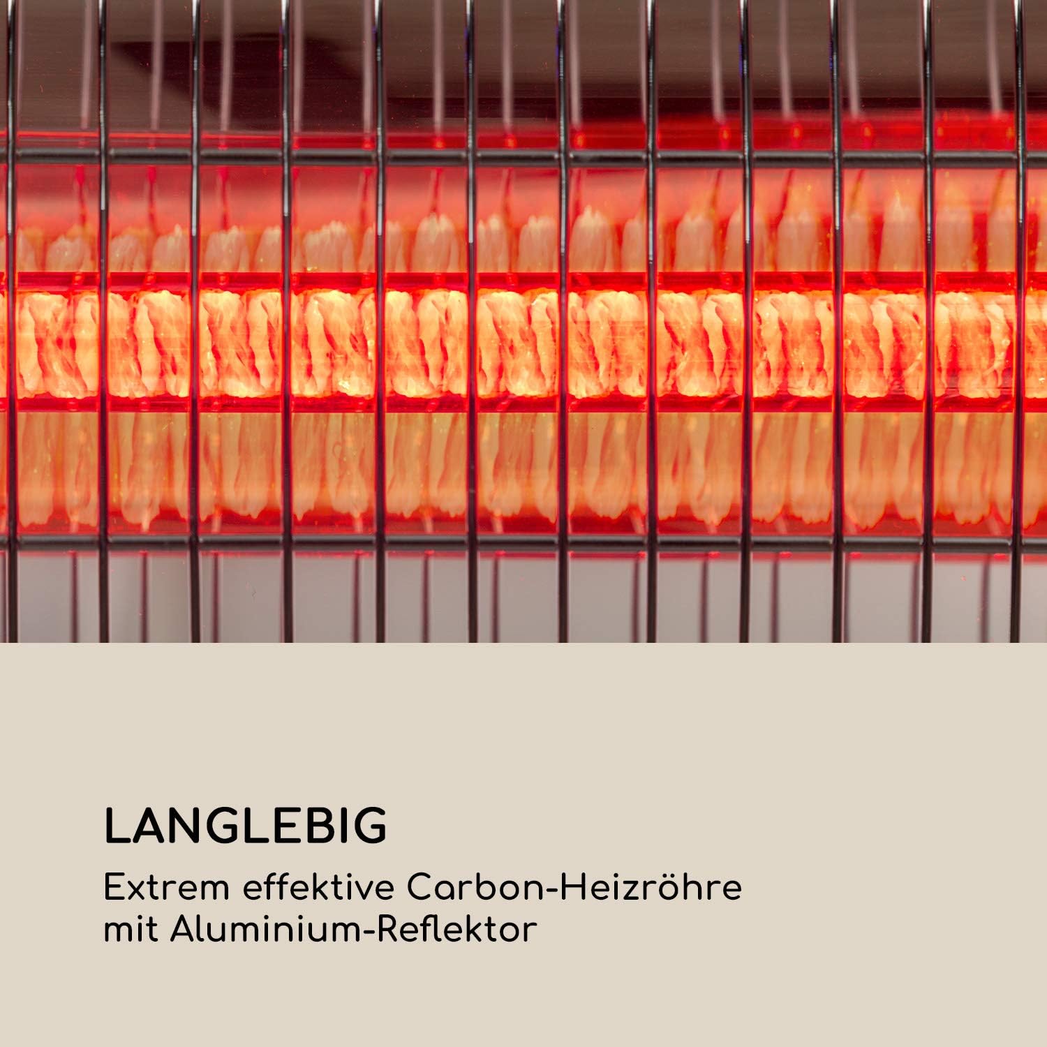 Blumfeldt Dark Wave Infrarotstrahler, Heizstrahler Terrasse, MinimalGlare Heating Tube: Goldbeschichtete Carbonröhre, 9 Heizstufen, Timer, IP65, LED-Display, Deckenheizstrahler mit 2000 W, silber