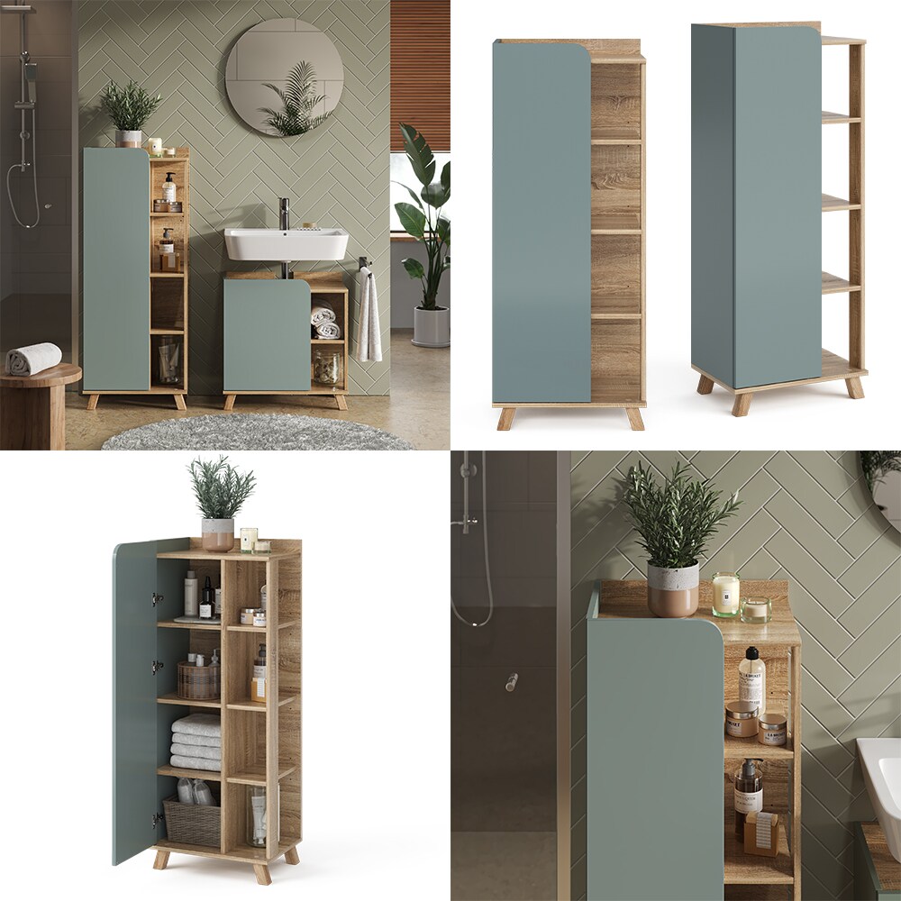 Vicco Midischrank Karen Sonoma Mintgrün 50 x 128 cm Tür offene Fächer