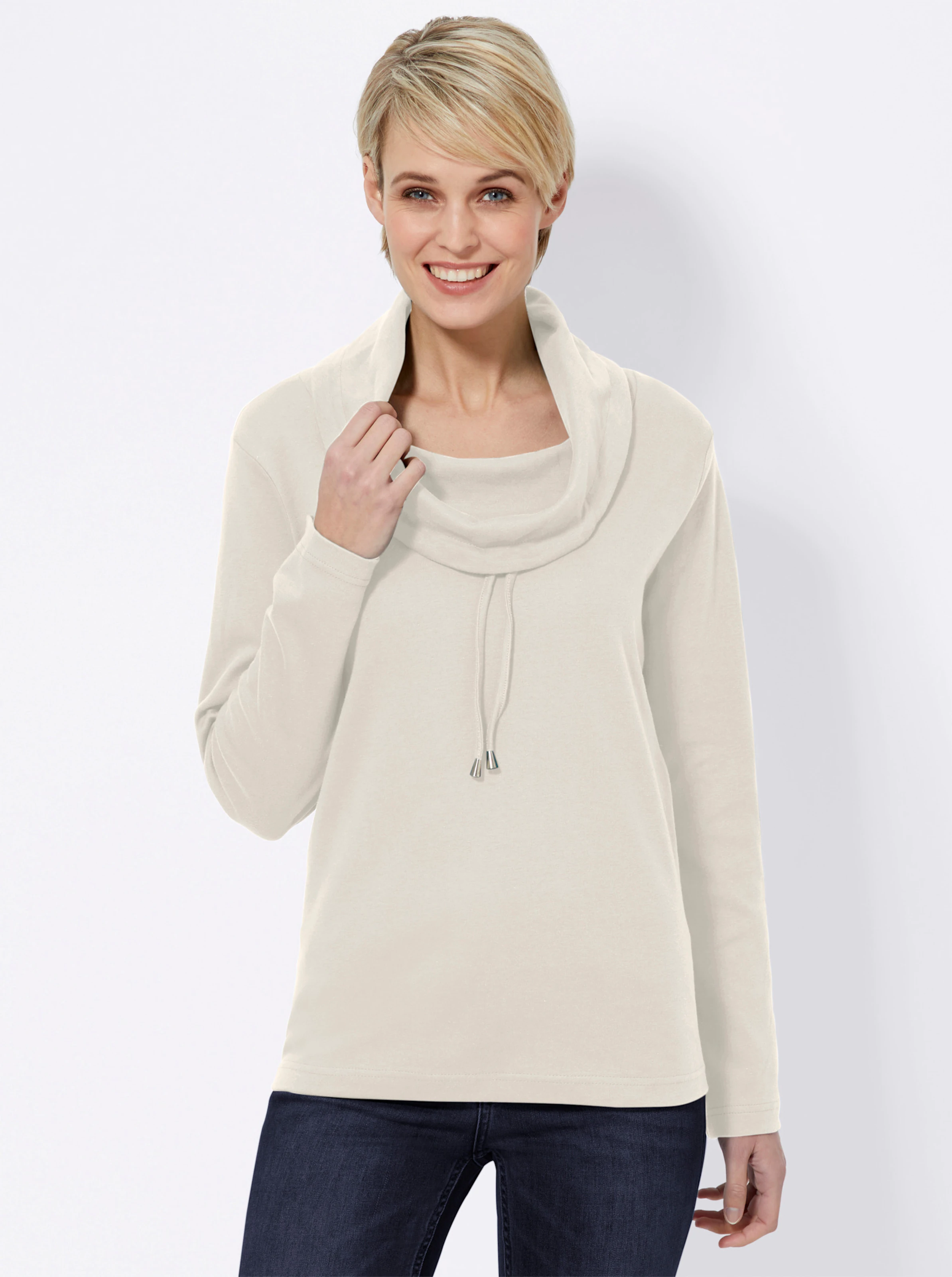 Langarmshirt in wollweiß