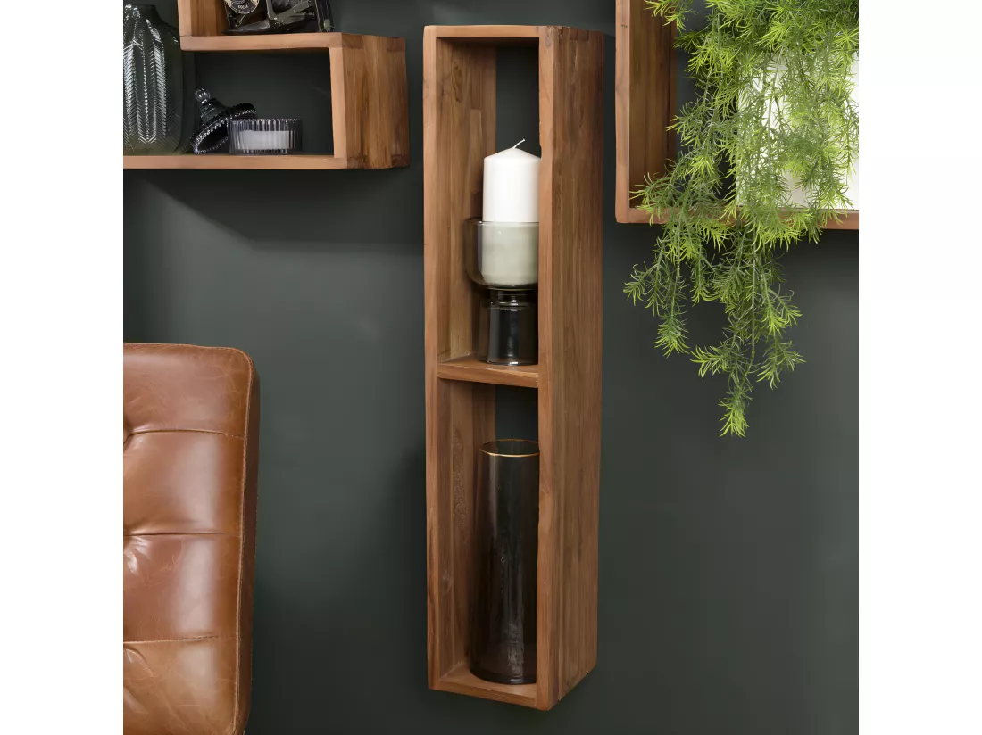 ALIDA - Étagère murale marron rectangulaire 2 niches bois teck recyclé
