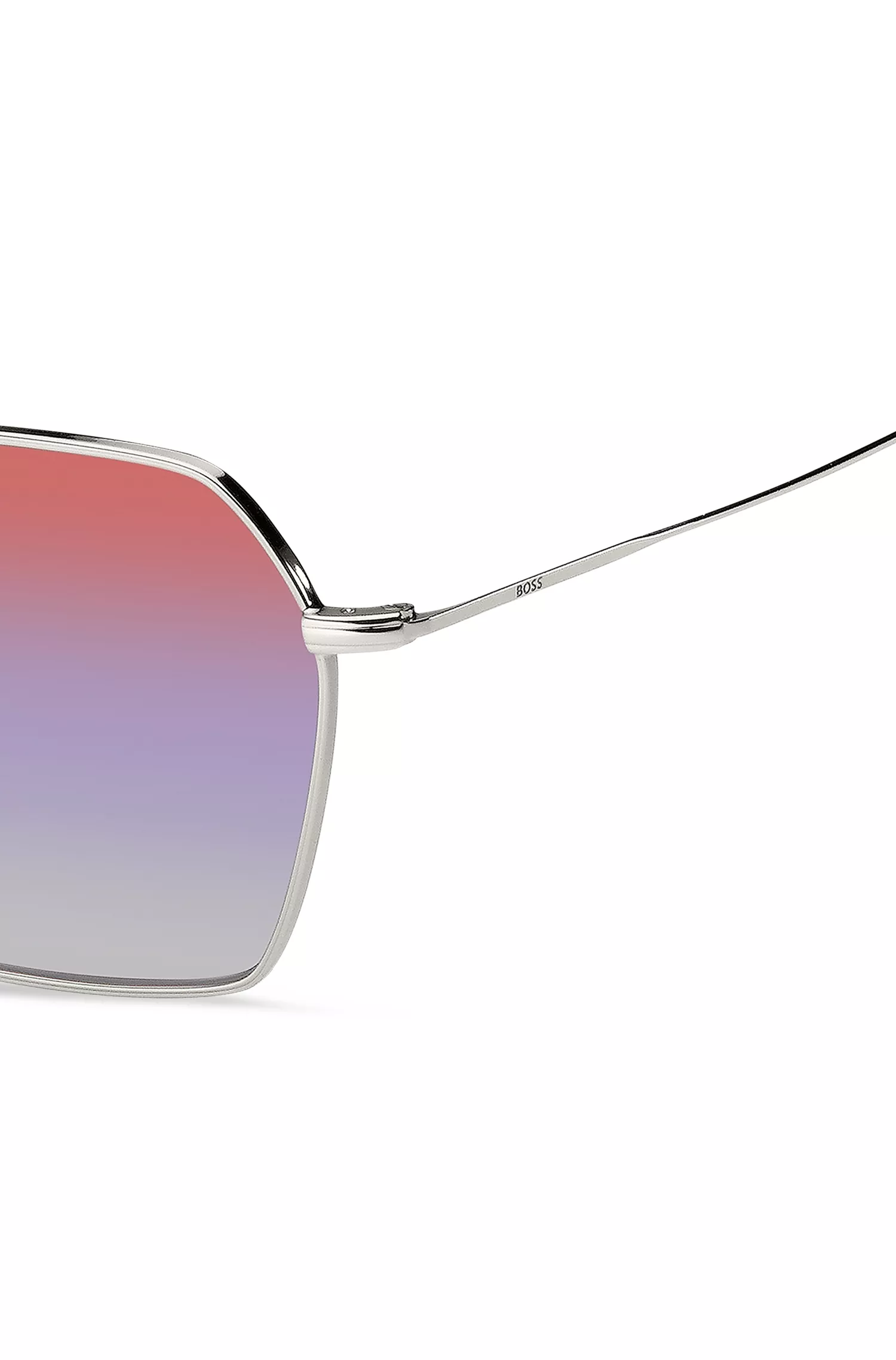 Óculos de sol BOSS pretos com ponte dupla e lentes multicoloridas.