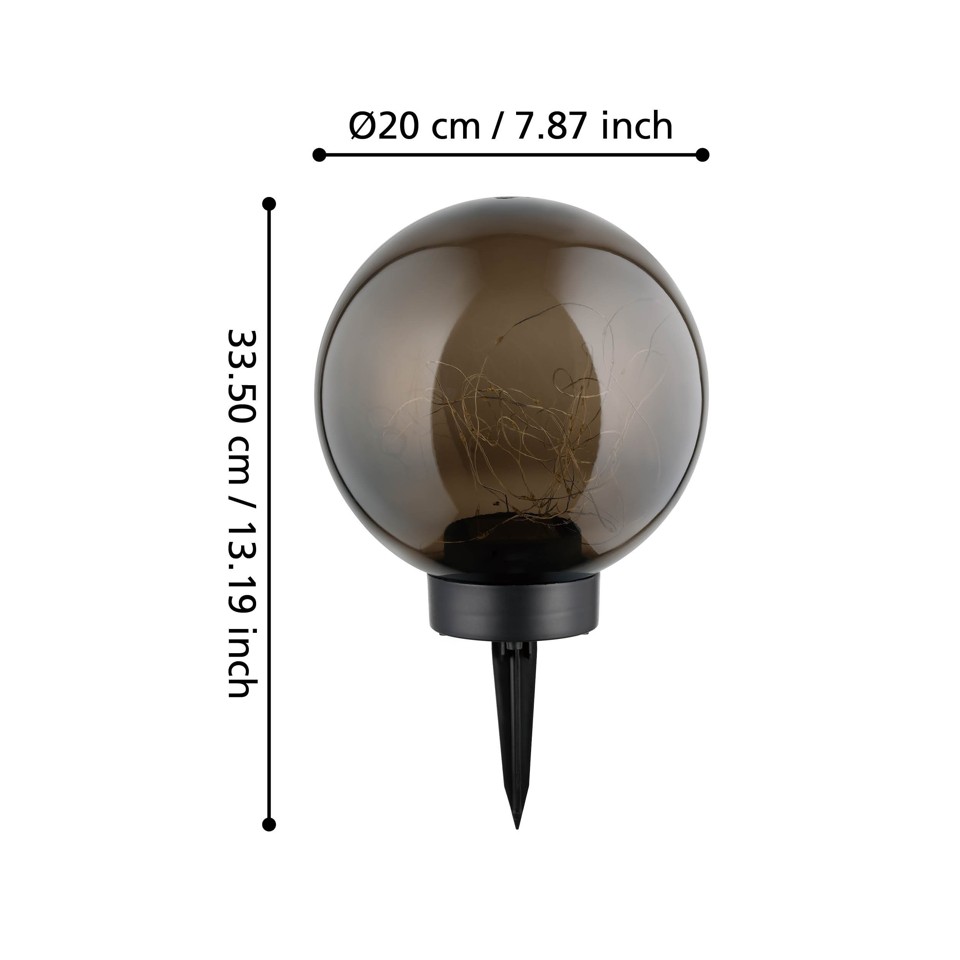 EGLO - Solcelle Kugle 600MA - Røg - 20 cm diameter, 32 cm height