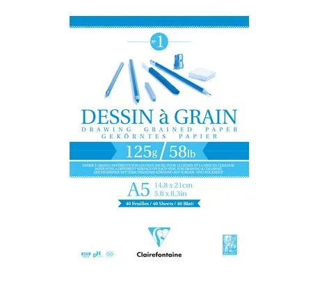 Clairefontaine Skitseblok A5 - 40 ark, hvidt skitsepapir, 125g, toplimet med tyk papbagside