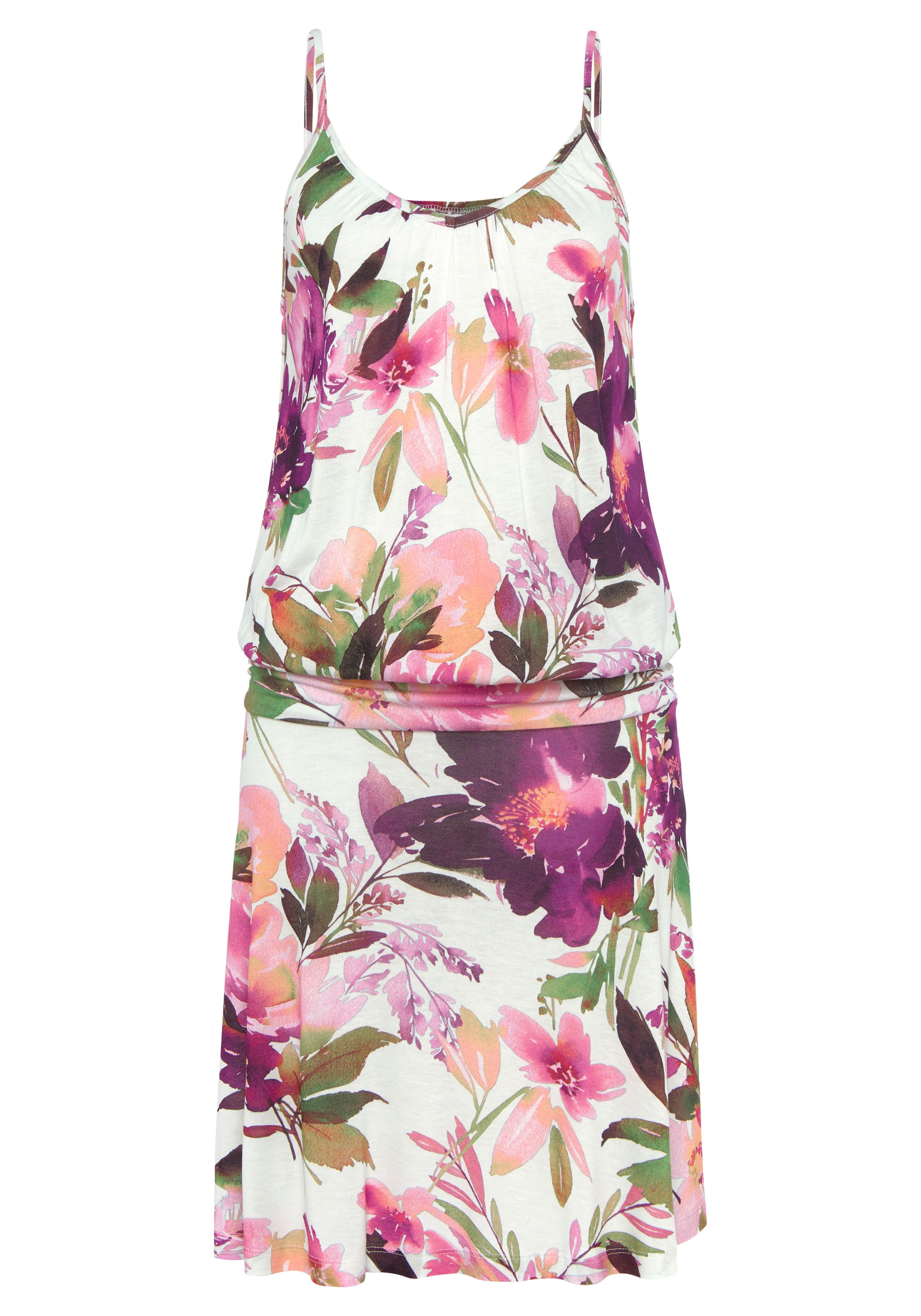 Beachtime Jerseykleid mit Blumendruck und dezenter Raffung, Sommerkleid, Strandkleid