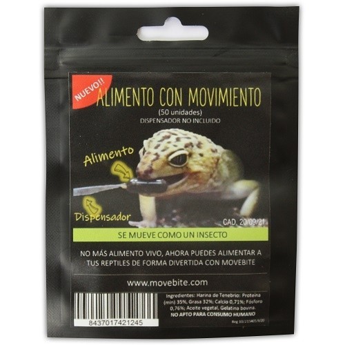Alimento Movebite para geko-leopardo e pogona, sabor grilo.