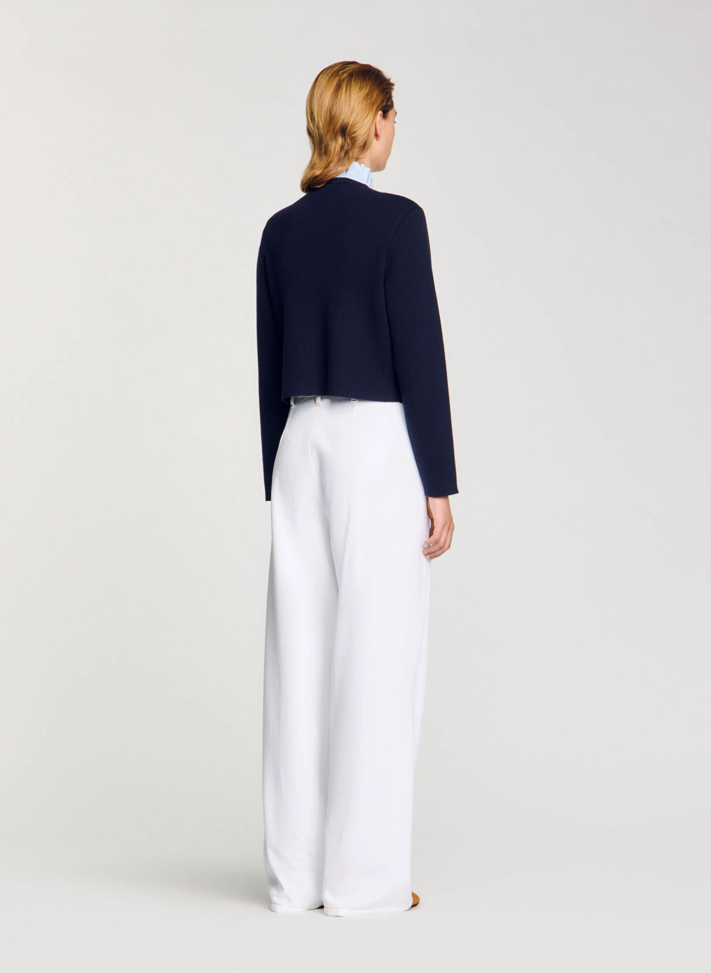 Cardigan à col volanté amovible | Bleu