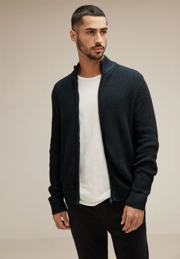 Struktur Cardigan mit Zipper - Black
