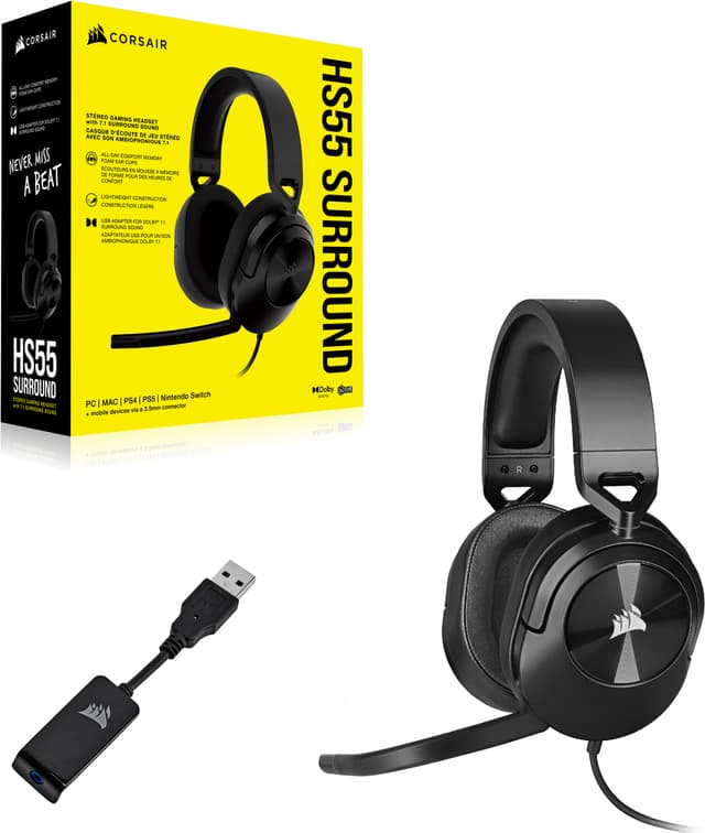 Corsair HS55 surround gaming headset (sort)
