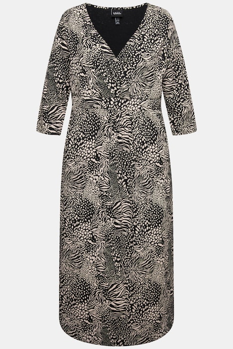 Jersey-Maxikleid, Animal, A-Linie, V-Ausschnitt, 3/4-Arm